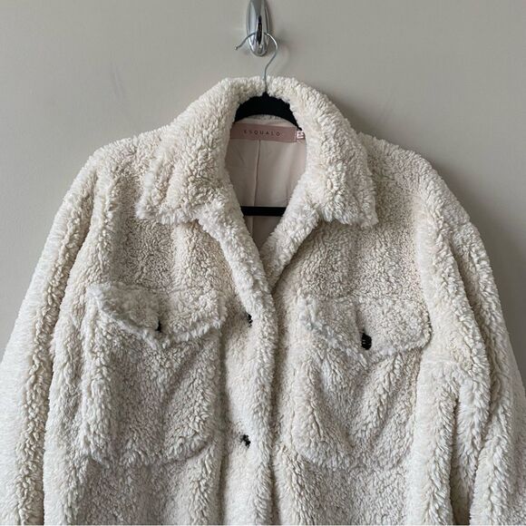 Esqualo-Fluffy Soft Teddy Coat- Off White - Picture 7 of 15